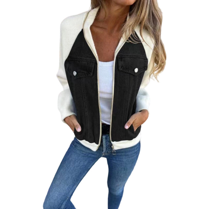 ⭐🧥Beliebt | Schmeichelnde Passform, vielseitig für jeden Tag – Damen Denim Patchwork Jacke