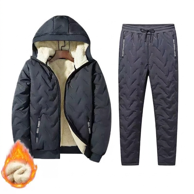 ❄️Ultimative Wärme, winddichter Wärmespeicher – Winter-Set aus gesteppter Kapuzenjacke und Hose für Herren ✨