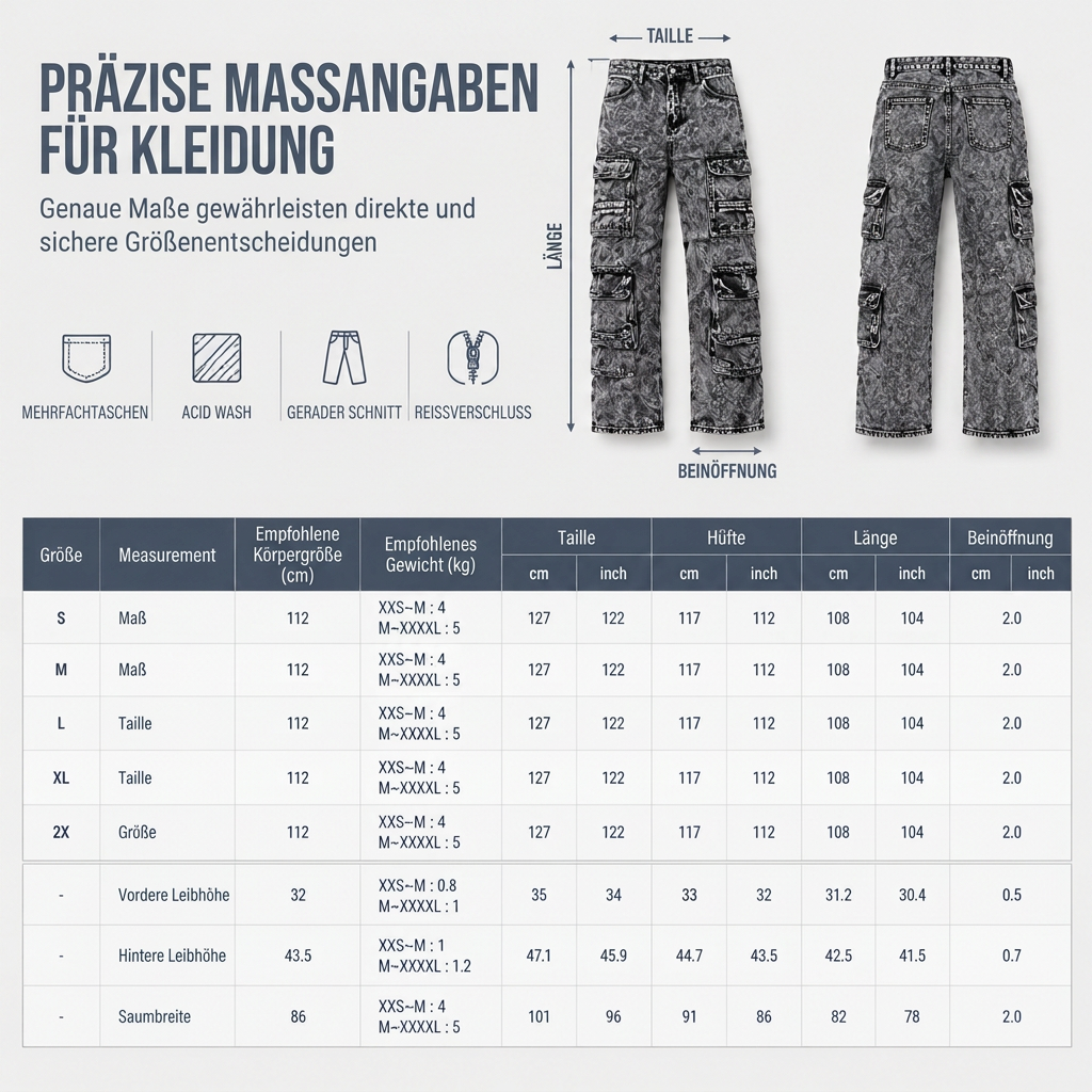 ✨Acid Wash Vintage, Y2K Street – Herren Acid Wash Cargo-Jeans ✨