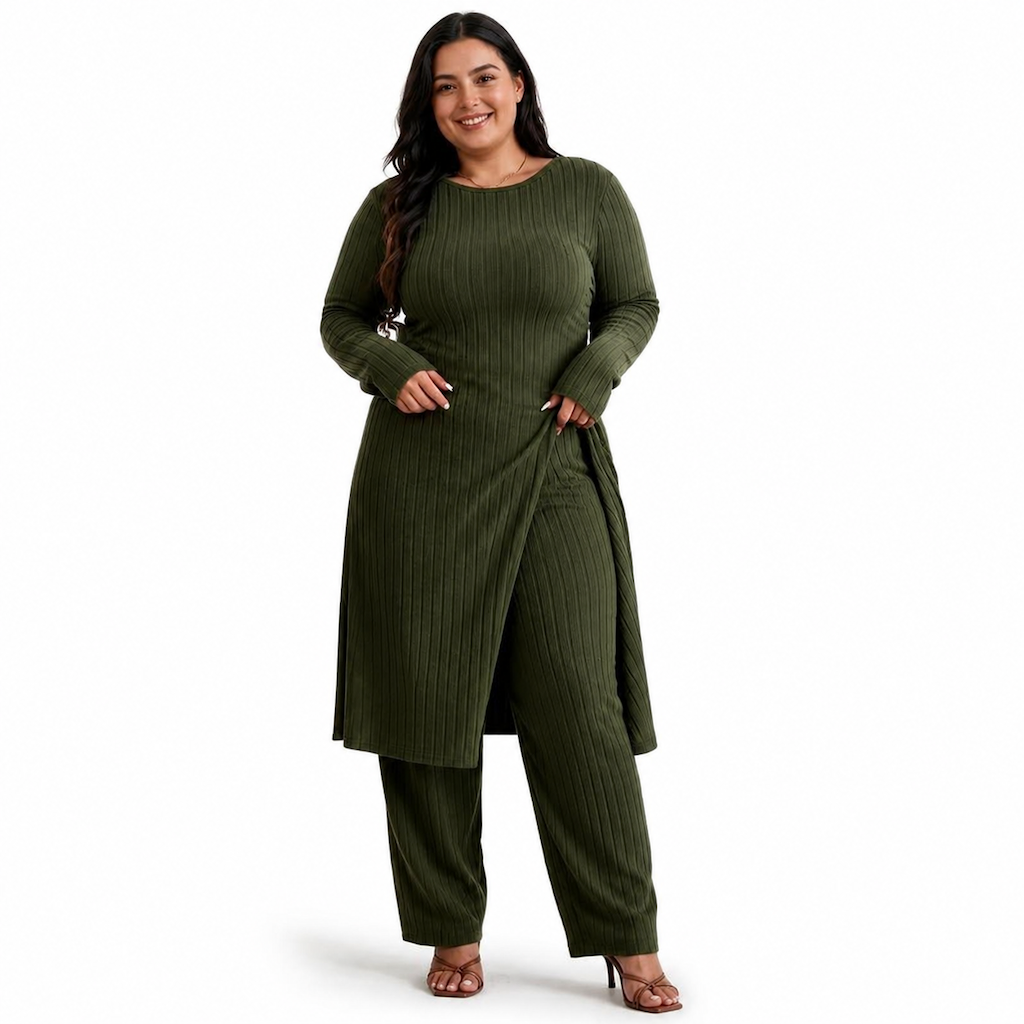 👗Praktisches Zweiteiler-Set, viele Größen – Damen Rippstrick-Set ✨