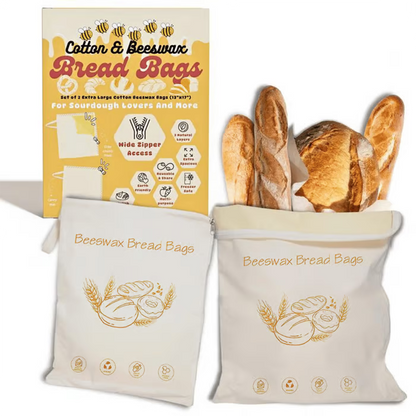 🍞Широки памучни торбички с цип и пчелен восък за хляб от квас🥖