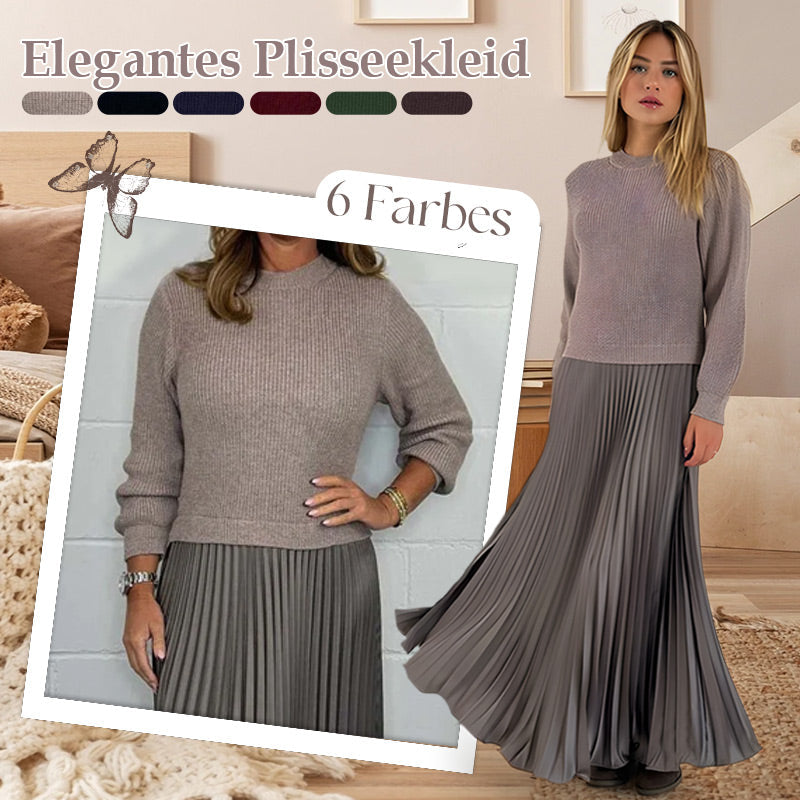 ⭐👗Beliebt | Bequemer Rundhals, vielseitig für jeden Tag – Damen elegantes Faltenkleid