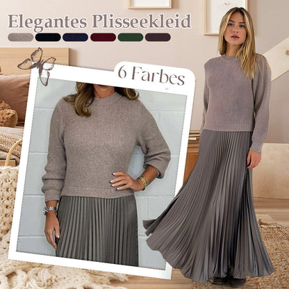 ⭐👗Beliebt | Bequemer Rundhals, vielseitig für jeden Tag – Damen elegantes Faltenkleid