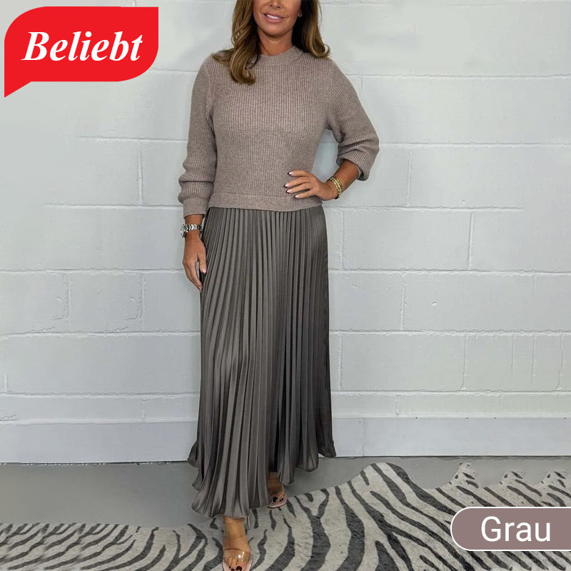 ⭐👗Beliebt | Bequemer Rundhals, vielseitig für jeden Tag – Damen elegantes Faltenkleid