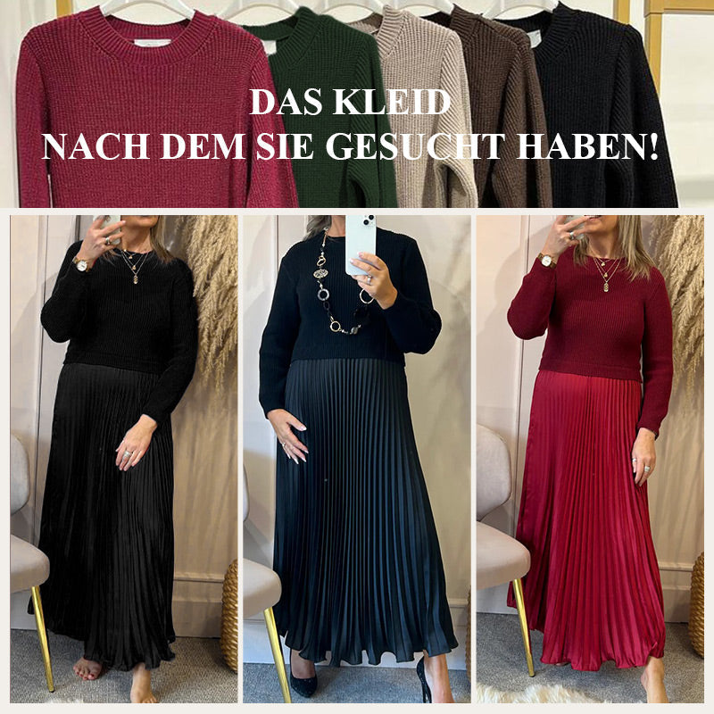 ⭐👗Beliebt | Bequemer Rundhals, vielseitig für jeden Tag – Damen elegantes Faltenkleid