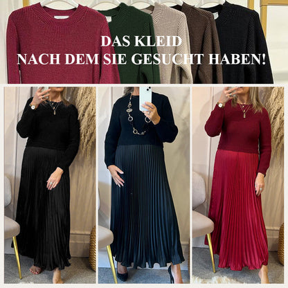 ⭐👗Beliebt | Bequemer Rundhals, vielseitig für jeden Tag – Damen elegantes Faltenkleid