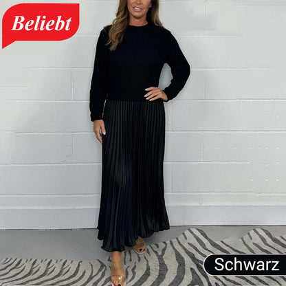 ⭐👗Beliebt | Bequemer Rundhals, vielseitig für jeden Tag – Damen elegantes Faltenkleid