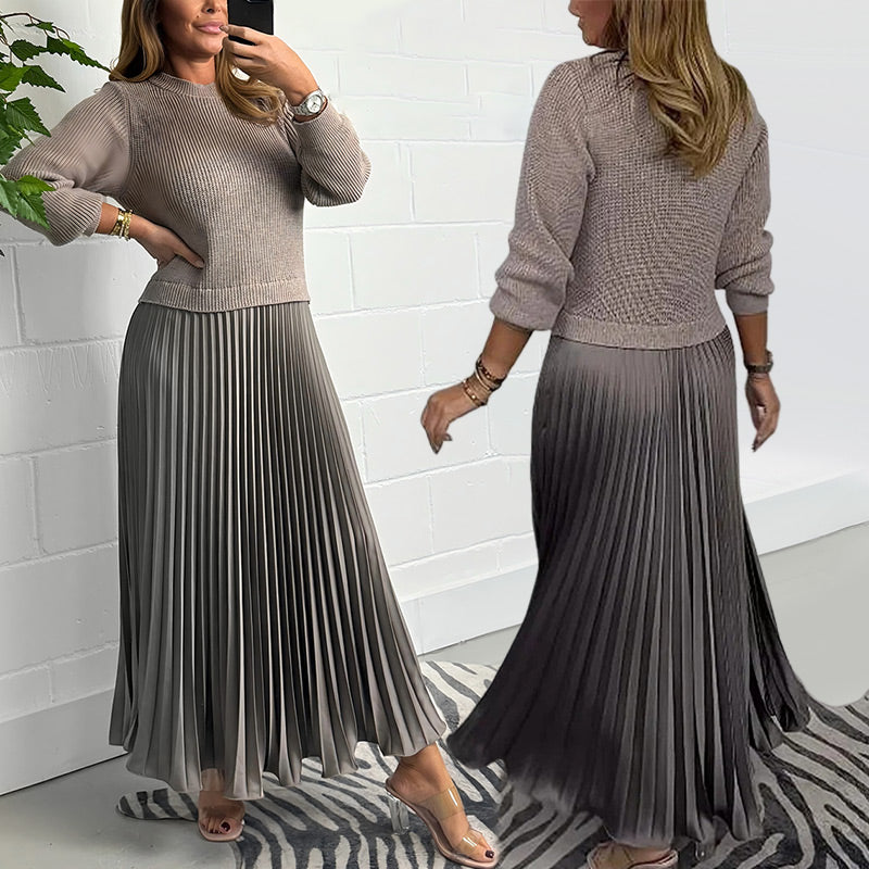 ⭐👗Beliebt | Bequemer Rundhals, vielseitig für jeden Tag – Damen elegantes Faltenkleid