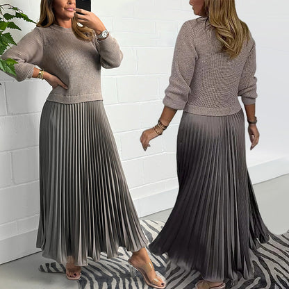 ⭐👗Beliebt | Bequemer Rundhals, vielseitig für jeden Tag – Damen elegantes Faltenkleid