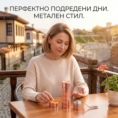 🌊 Водоустойчива алуминиева кутия за хапчета – седмичен органайзер за 7 дни | Компактна, херметична, без BPA – идеална за пътувания, дейности на открито и ежедневна употреба 🧳