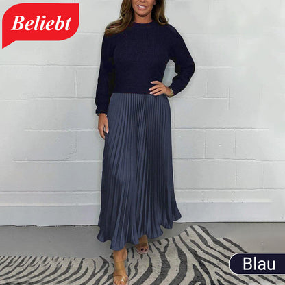 ⭐👗Beliebt | Bequemer Rundhals, vielseitig für jeden Tag – Damen elegantes Faltenkleid