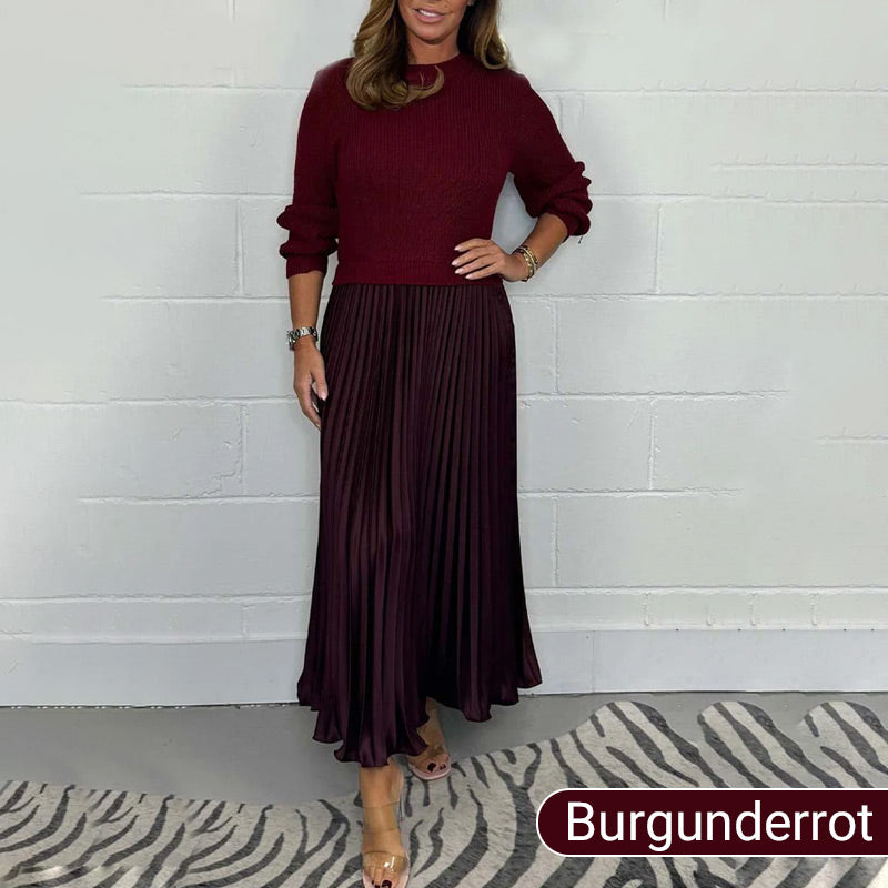 ⭐👗Beliebt | Bequemer Rundhals, vielseitig für jeden Tag – Damen elegantes Faltenkleid
