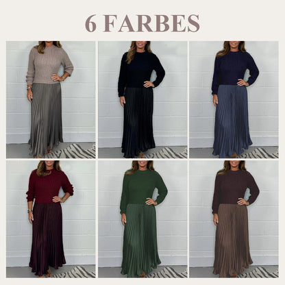 ⭐👗Beliebt | Bequemer Rundhals, vielseitig für jeden Tag – Damen elegantes Faltenkleid