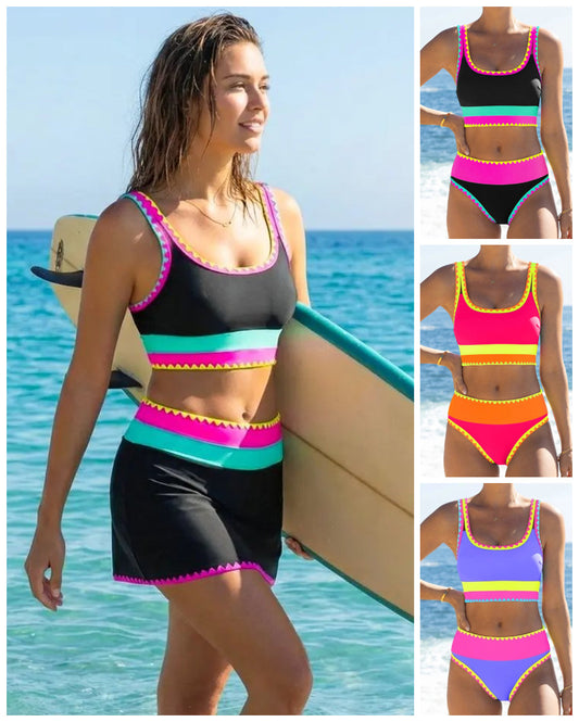 🌼 Цветен пачуърк бикини комплект 👙 | Уникален дизайн, регулируеми презрамки – перфектен за плаж, басейн и лятна ваканция 🌊✨