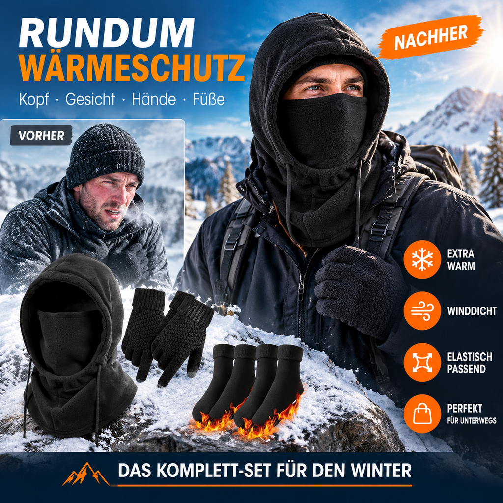 ❄️ 50 % Rabatt | Wärme von Kopf bis Fuß – Winter-Wärmeset (Gesichtsmaske + Handschuhe + Socken) ✨