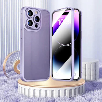 🔧 Професионален калъф с титаниева рамка и двустранно стъкло за iPhone 13/14| Пълна защита от удари, драскотини и пръстни отпечатъци