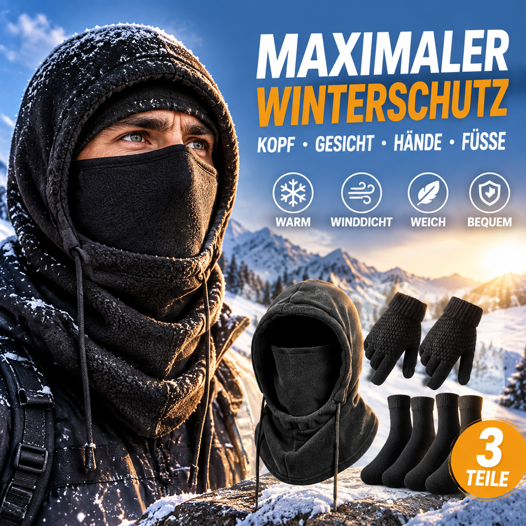❄️ 50 % Rabatt | Wärme von Kopf bis Fuß – Winter-Wärmeset (Gesichtsmaske + Handschuhe + Socken) ✨