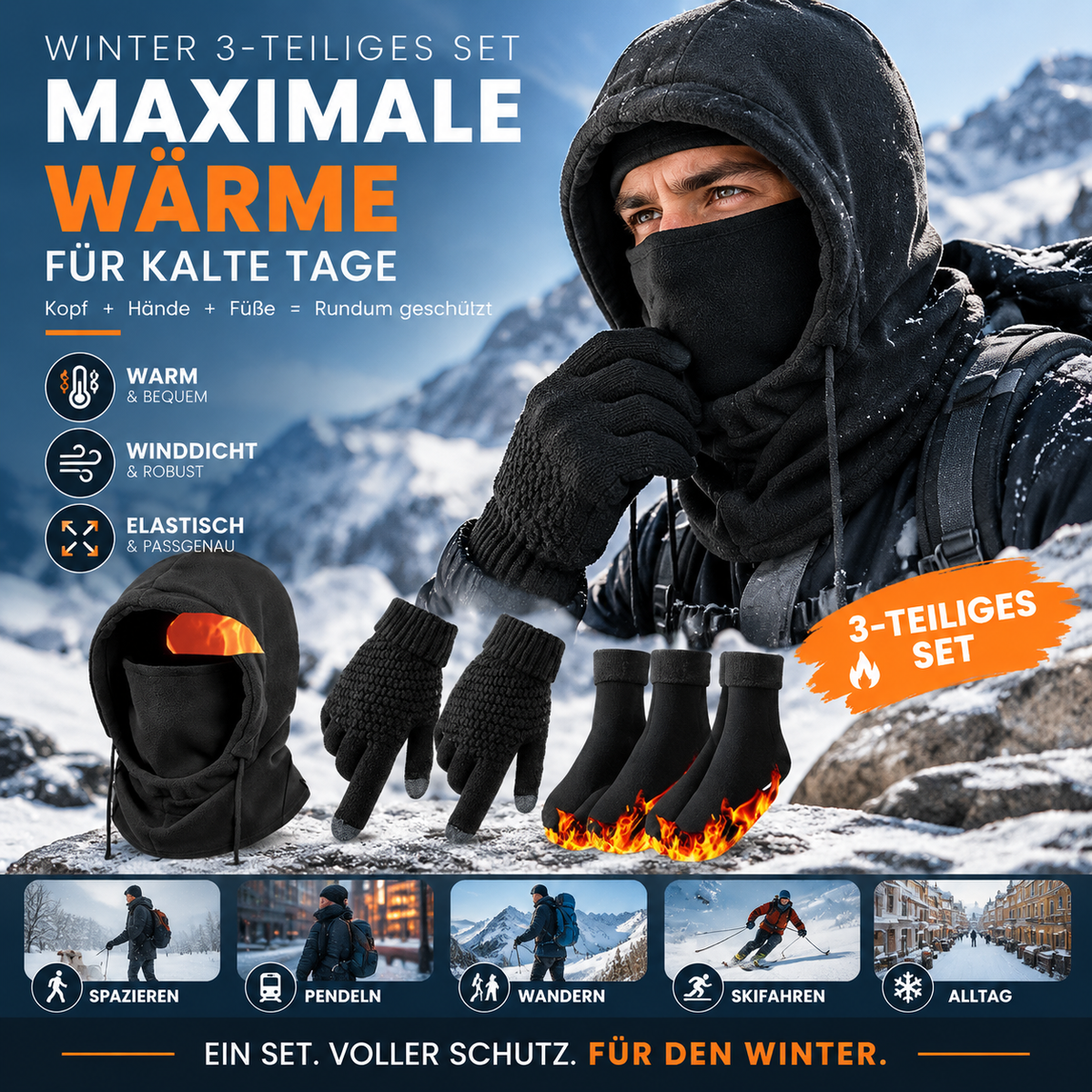 ❄️ 50 % Rabatt | Wärme von Kopf bis Fuß – Winter-Wärmeset (Gesichtsmaske + Handschuhe + Socken) ✨