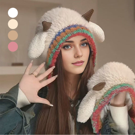 💖 ПОСЛЕДЕН ДЕН -50%! 💖 ПУХКАВА ШАПКА С ФОРМА НА АГНЕ И СЛАДКИ УШНИЦИ