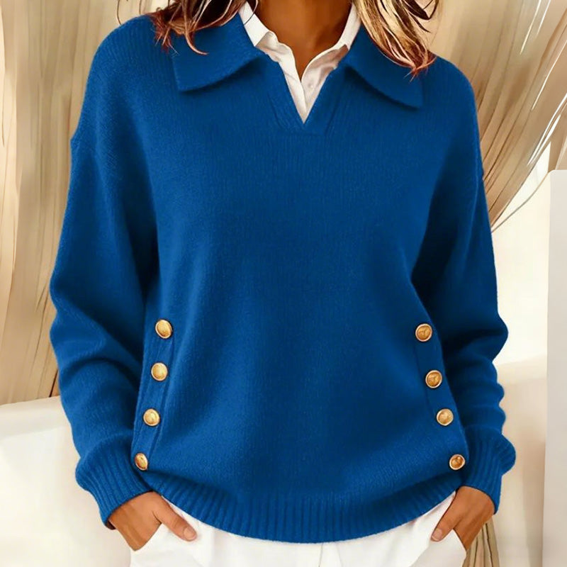Damenmode Einfarbiger Pullover mit V-Ausschnitt