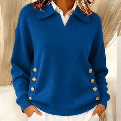 Damenmode Einfarbiger Pullover mit V-Ausschnitt