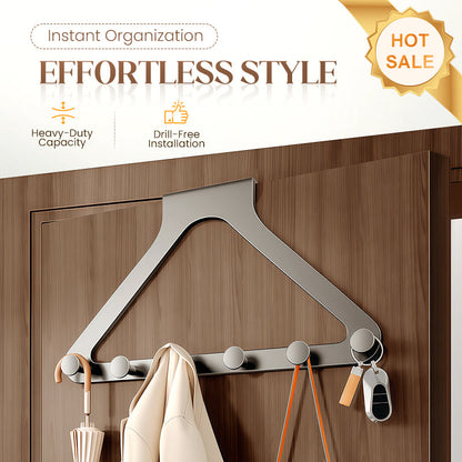 🚪 Рак за 6 куки без пробиване (за врати) | За окачване на дрехи, чанти и аксесоари