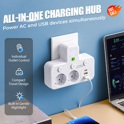 🔌 Интелигентен удължител с USB портове (европейски щепсел) | За модерен дом и офис