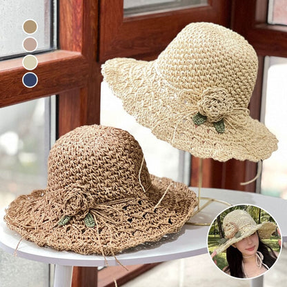 🎉 Ново попълнение! 👒 Елегантна сламена шапка, ръчно плетена на една кука, с волани детайл