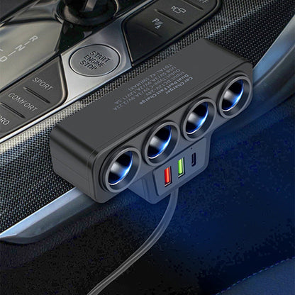 ⚡ Универсален 7-в-1 адаптер за автомобилна запалка | С 3x USB, Type-C, QC3.0, волтметър и защита от пренапрежение