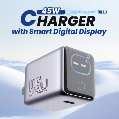 ⚡ 45W зарядно устройство със смарт дигитален дисплей | Бързо зареждане за телефони, лаптопи и таблети – монитор за мощност в реално време