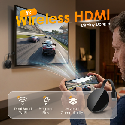 🖥️ Безжичен HDMI донгъл 4K – Miracast/Airplay/DLNA | Не са необходими приложения – Незабавно стрийминг от Android/iOS/Windows към HDTV 🔌