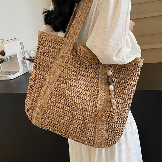 👜 Ръчно изтъкана памучна чанта от слама | От естествена морска трева, лятна плажна чанта – лека и просторна, идеална за почивка, пазар и ежедневието 🌾✨