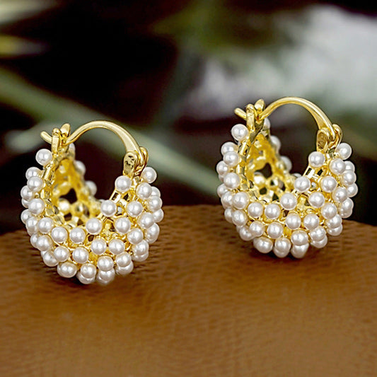 🚚 Наложен платеж – Обеци-пръстени с позлатени изкуствени перли – форма на кошница | Устойчиви на потъмняване, леки, класическа елегантност 💫