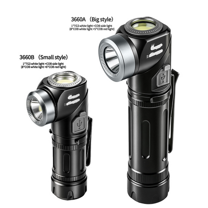 🔋 Акумулаторна челника и фенерче – с ъгъл на завъртане 90° | Къмпинг, ремонт, бягане – Плащане при доставка 📦