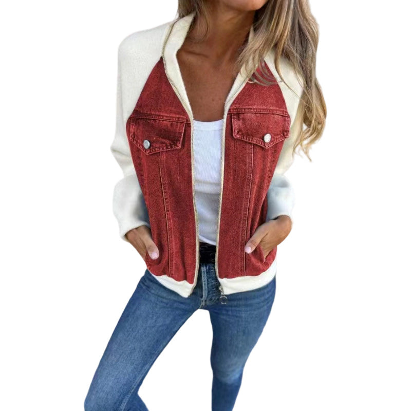 ⭐🧥Beliebt | Schmeichelnde Passform, vielseitig für jeden Tag – Damen Denim Patchwork Jacke