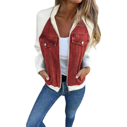 ⭐🧥Beliebt | Schmeichelnde Passform, vielseitig für jeden Tag – Damen Denim Patchwork Jacke