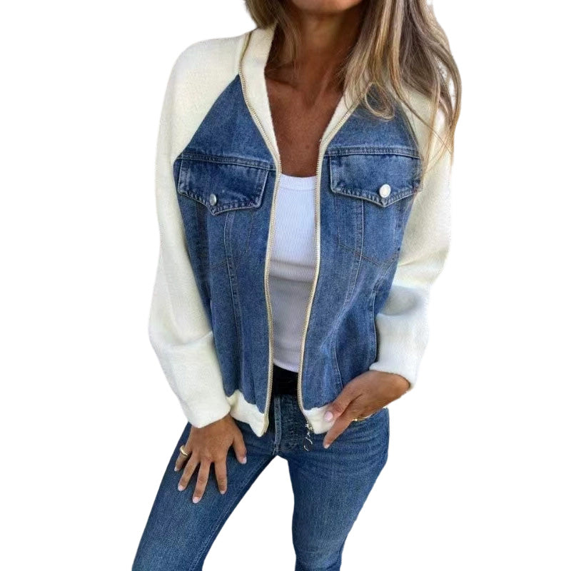 ⭐🧥Beliebt | Schmeichelnde Passform, vielseitig für jeden Tag – Damen Denim Patchwork Jacke