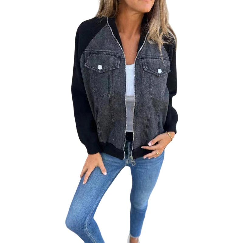 ⭐🧥Beliebt | Schmeichelnde Passform, vielseitig für jeden Tag – Damen Denim Patchwork Jacke