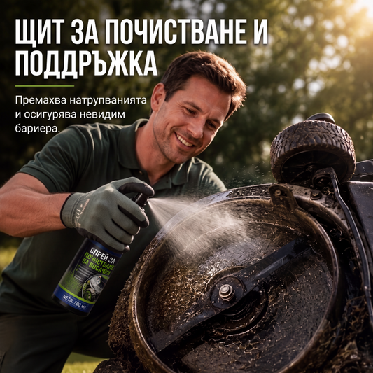 Мощен почистващ препарат за косачки за трева и обезмаслител