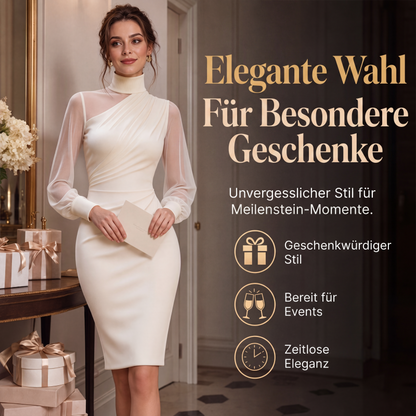 👗Transparente Mesh-Ärmel, markantes Design – Damen Bodycon-Midikleid mit Stehkragen ✨