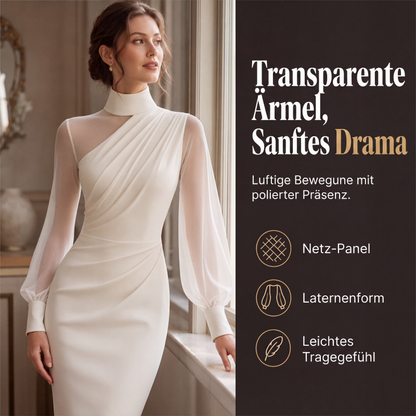 👗Transparente Mesh-Ärmel, markantes Design – Damen Bodycon-Midikleid mit Stehkragen ✨