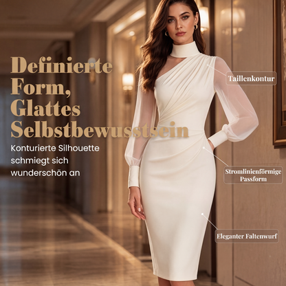 👗Transparente Mesh-Ärmel, markantes Design – Damen Bodycon-Midikleid mit Stehkragen ✨