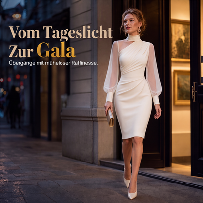 👗Transparente Mesh-Ärmel, markantes Design – Damen Bodycon-Midikleid mit Stehkragen ✨
