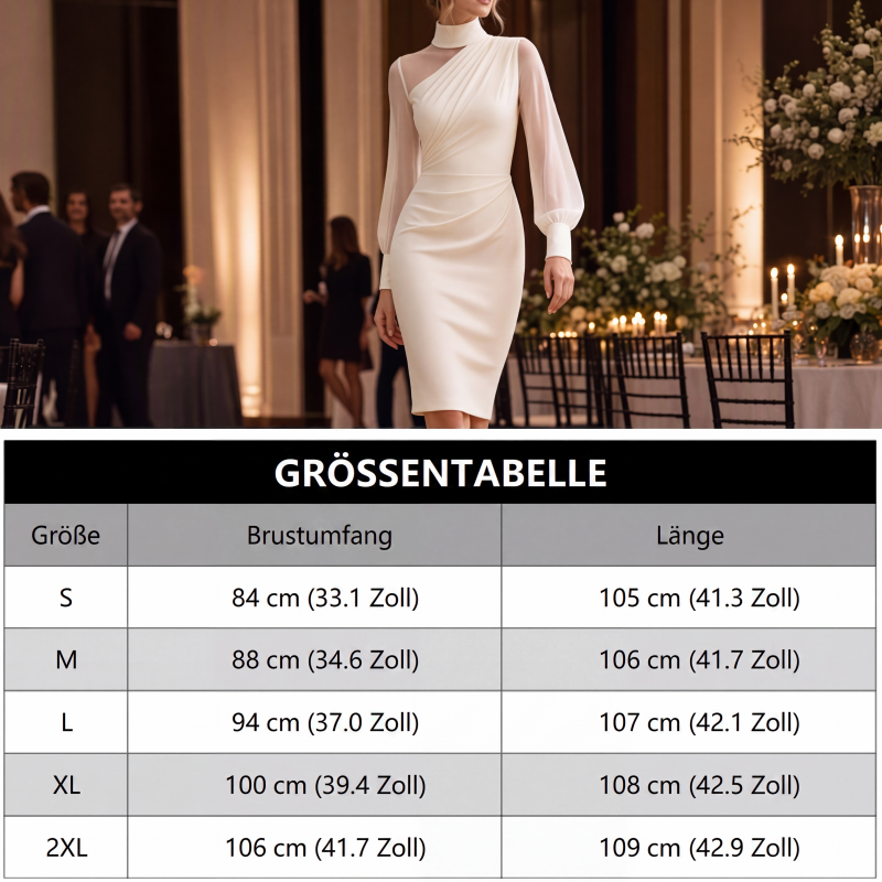 👗Transparente Mesh-Ärmel, markantes Design – Damen Bodycon-Midikleid mit Stehkragen ✨