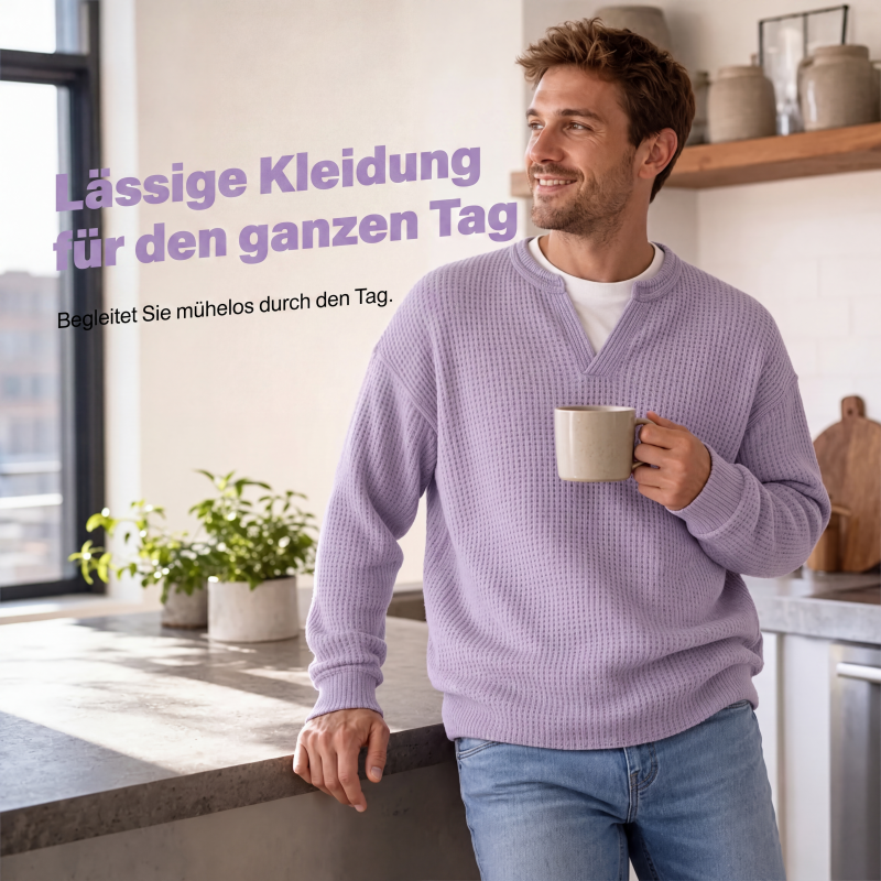 🥳💞 Über 48.000 Stück verkauft!👉👕 Bestseller-Aktion: Herren-Waffelstrickpullover mit Henley-Ausschnitt – Strukturierte Oberfläche, weicher Komfort & vielseitiger Alltagsstil 👕