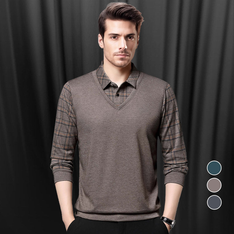 🔥👕Bestseller | Layering-Optik, mühelose Tiefe – Langarm-Oberteil in Layering-Optik für Herren
