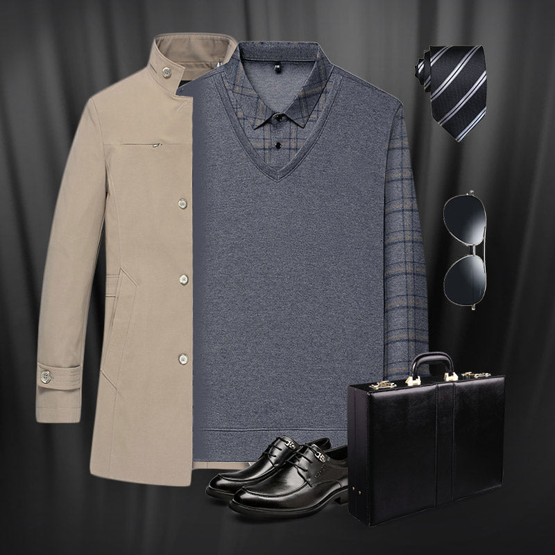 🔥👕Bestseller | Layering-Optik, mühelose Tiefe – Langarm-Oberteil in Layering-Optik für Herren