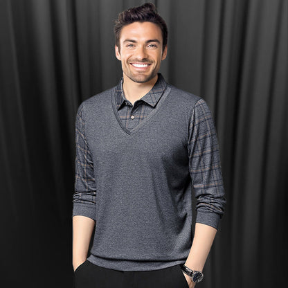 🔥👕Bestseller | Layering-Optik, mühelose Tiefe – Langarm-Oberteil in Layering-Optik für Herren