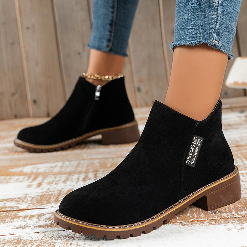 🖤Black Friday Sale 👢Stabiler niedriger Blockabsatz, ideal für den Alltag – Damen-Stiefeletten aus Wildleder-Optik ✨