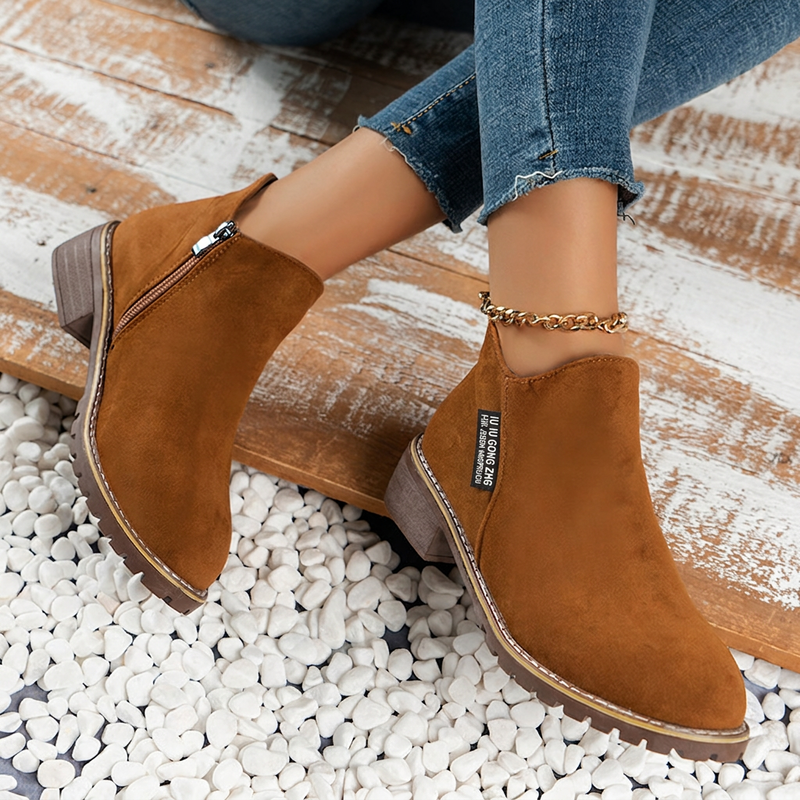 🖤Black Friday Sale 👢Stabiler niedriger Blockabsatz, ideal für den Alltag – Damen-Stiefeletten aus Wildleder-Optik ✨